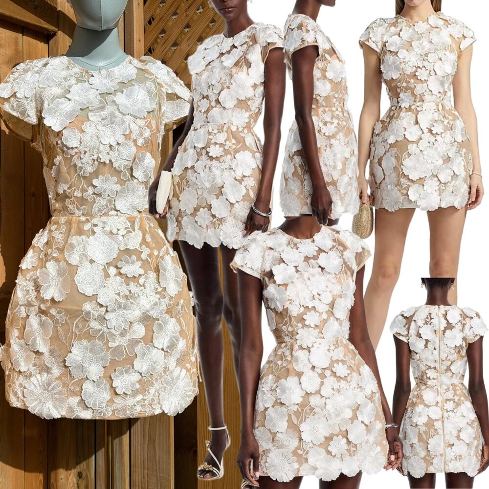 🆕 BRONX & BANCO 🧿 NWOT Jasmine Capsleeve White Floral Mini Dress, Sz S US 4